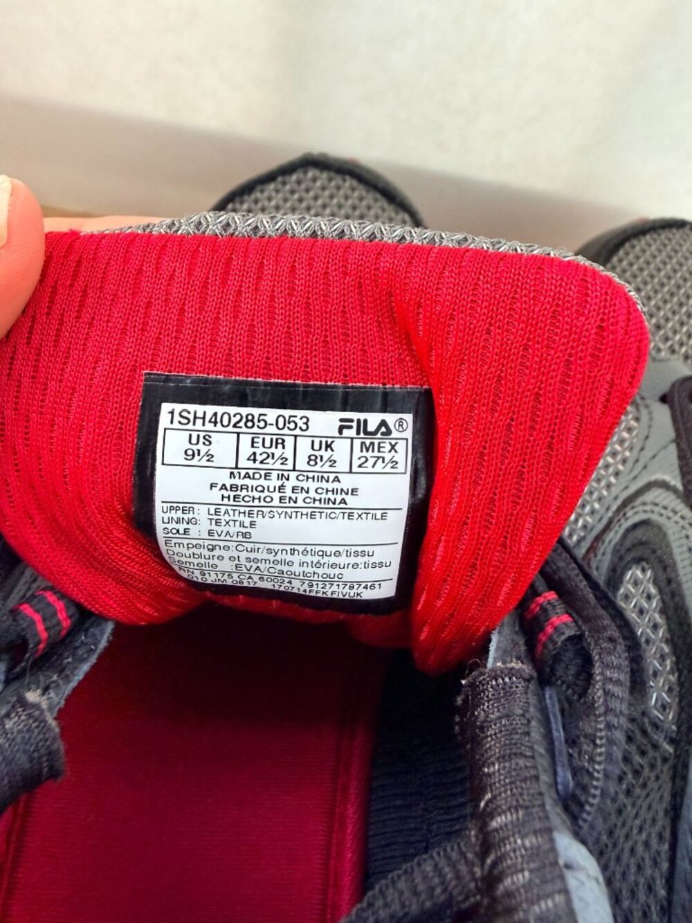 Fila Memory Foam Coolmax Athletic Sneakers Gray Red Men’s Size 9.5 - Picture 3 of 15